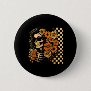 Bóton Redondo 5.08cm Esqueleto Floral de Outono Café Mãe Halloween Retr
