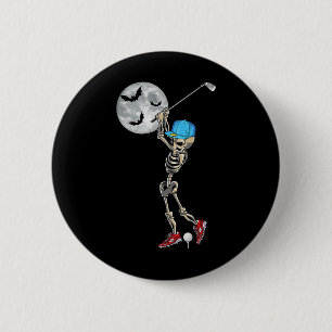 Bóton Redondo 5.08cm Esqueleto Jogando Golfe Dia Feliz de Halloween 