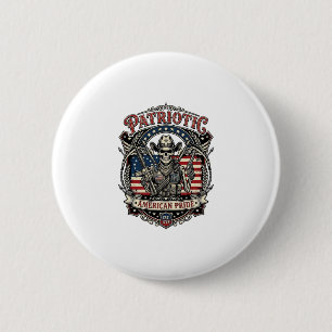 Bóton Redondo 5.08cm Esqueleto Patriótico Cowboy Patriota Escuro Esquel