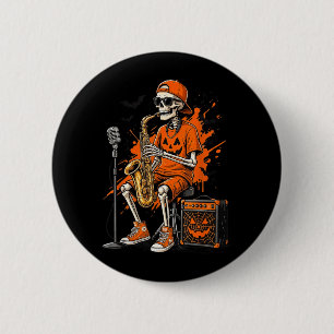 Bóton Redondo 5.08cm Esqueleto Saxofone Halloween Engraçado Saxofonista