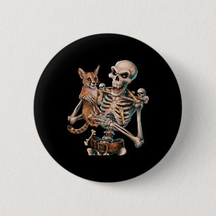 Bóton Redondo 5.08cm Esqueleto Segurando Um Gato Gatinho Halloween Men