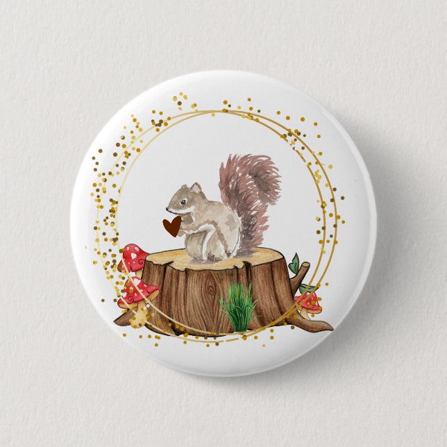 Bóton Redondo 5.08cm esquilo com botão cardíaco (Frente)