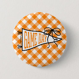 Bóton Redondo 5.08cm Estandarte de Gingham Laranja para Dia de Jogo