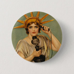 Bóton Redondo 5.08cm Estátua da Liberdade Vintage, Anúncio Patriótico d