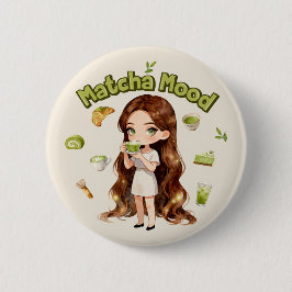Bóton Redondo 5.08cm Estética do Humor do Matcha Design Cute Vibrações