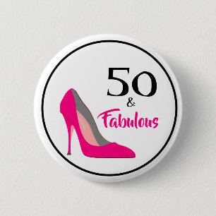 Bóton Redondo 5.08cm Estiletto Rosa 50 e 50º Aniversário Fabuloso