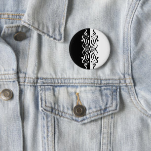 Bóton Redondo 5.08cm Estilo de Harlequin Abstrato branco e preto elegan