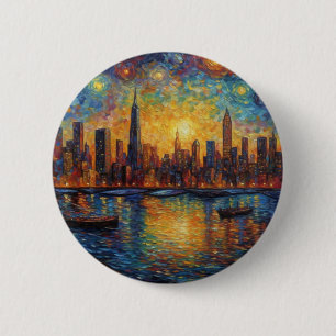 Bóton Redondo 5.08cm estilo Nova Iorque Skyline van Gogh