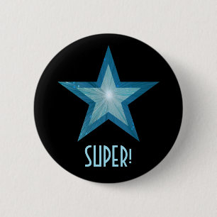 Bóton Redondo 5.08cm Estrela Azul 'SUPER'! botão preto