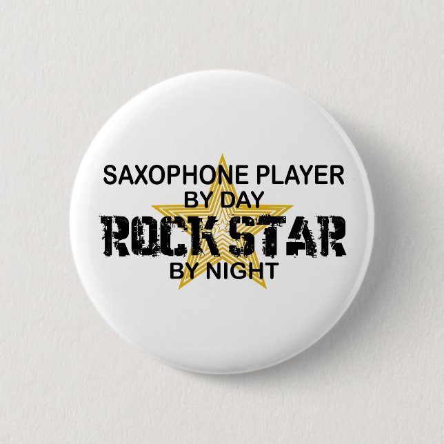 Bóton Redondo 5.08cm Estrela do rock do saxofone em a noite (Frente)