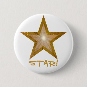 Bóton Redondo 5.08cm Estrela "Dourado" "ESTRELA!" branco do botão