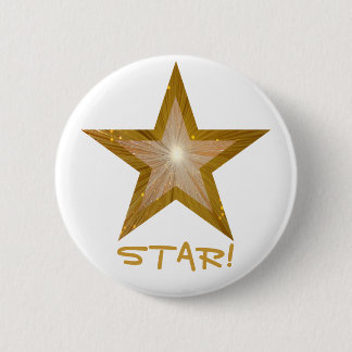 Bóton Redondo 5.08cm Estrela "Dourado" "ESTRELA!" branco do botão