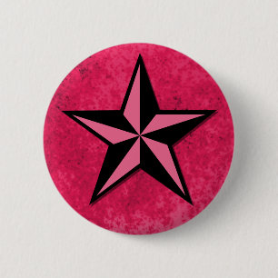 Bóton Redondo 5.08cm Estrela Preta e Rosa