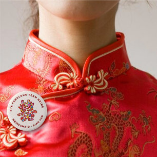 Bóton Redondo 5.08cm Etiqueta de Nome de Casamento Chinês Felicidade Du