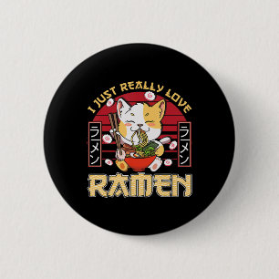 Bóton Redondo 5.08cm Eu Adoro Ramen Kawaii Anime Cat Ramen Gi