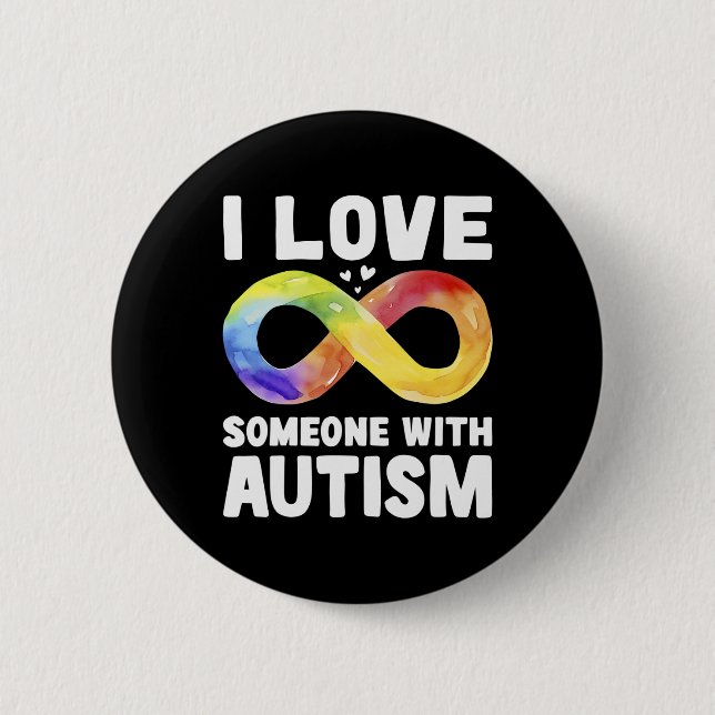 Bóton Redondo 5.08cm Eu Amo Alguém Com Consciência do Autismo Arco-íris (Frente)
