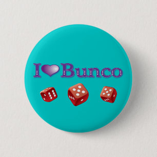 Bóton Redondo 5.08cm Eu amo Bunco com dados vermelhos