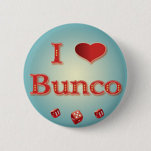 Bóton Redondo 5.08cm Eu amo Bunco no vermelho com dados vermelhos
