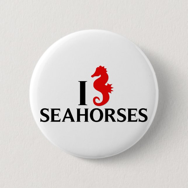 Bóton Redondo 5.08cm Eu amo cavalos de mar, cavalos marinhos (Frente)