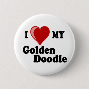 Bóton Redondo 5.08cm Eu amo (coração) meu cão dourado do Doodle