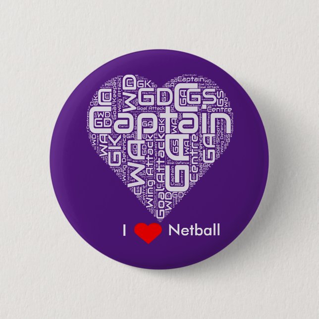 Bóton Redondo 5.08cm Eu Amo Design de Arte de Palavras de Netball (Frente)