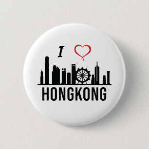 Bóton Redondo 5.08cm Eu amo Hong Kong Skyline Hong Kong Sudeste Asiátic