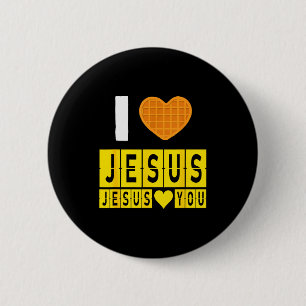 Bóton Redondo 5.08cm Eu Amo Jesus Coração de Waffle Jesus Te Ama Brinca