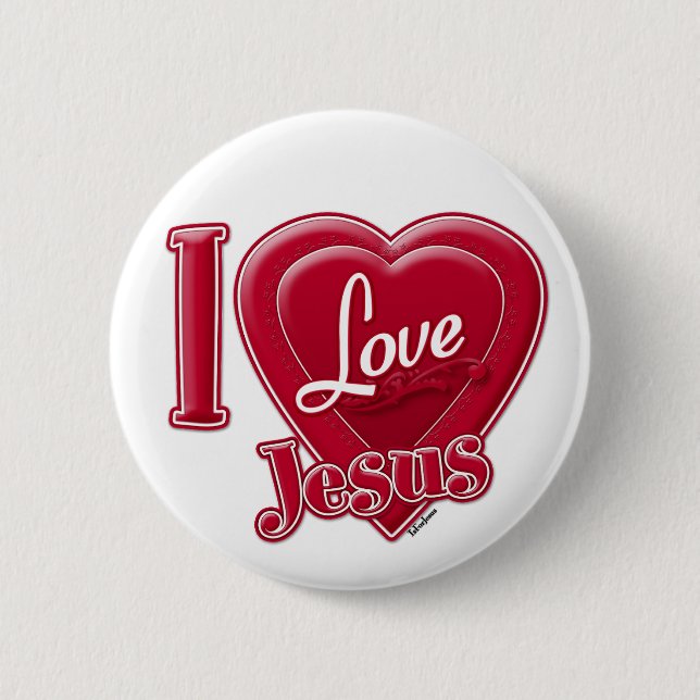 Bóton Redondo 5.08cm Eu Amo Jesus Coração Vermelho (Frente)