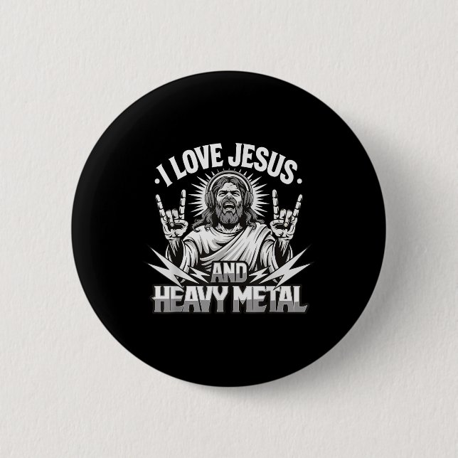 Bóton Redondo 5.08cm Eu Amo Jesus E Heavy Metal 2  (Frente)