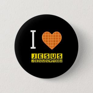 Bóton Redondo 5.08cm Eu Amo Jesus Waffle Heart Engraçado Christian Brea