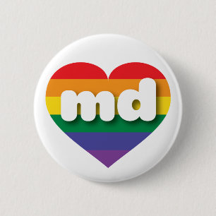Bóton Redondo 5.08cm Eu amo Maryland Orgulho gay Rainbow Heart