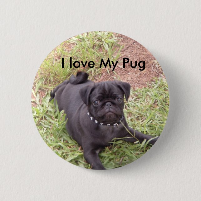 Bóton Redondo 5.08cm Eu amo meu botão do Pug (Frente)