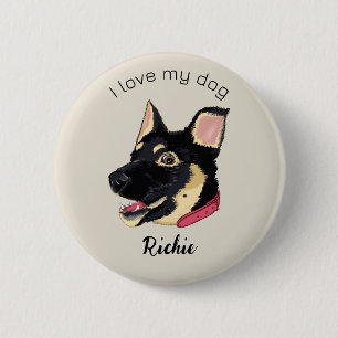 Bóton Redondo 5.08cm Eu Amo Meu Cachorro Cachorro German shepherd Cacho