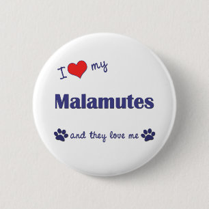 Bóton Redondo 5.08cm Eu amo meus Malamutes (os cães múltiplos)
