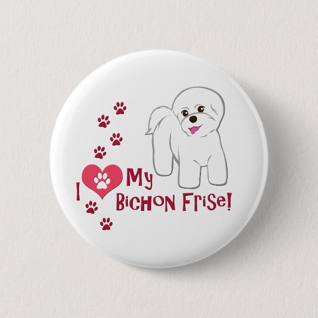 Bóton Redondo 5.08cm Eu Amo Minha Festa Bichon! (Frente)