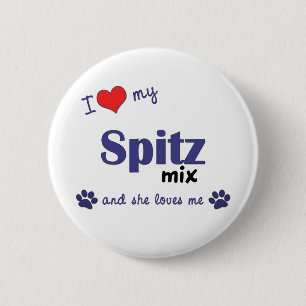 Bóton Redondo 5.08cm Eu amo minha mistura do Spitz (o cão fêmea)