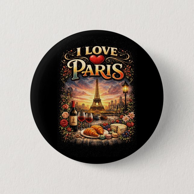 Bóton Redondo 5.08cm Eu Amo Paris (Frente)