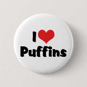 Bóton Redondo 5.08cm Eu Amo Puffins de Coração