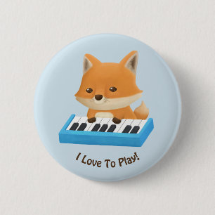 Bóton Redondo 5.08cm Eu amo tocar Cute Fox no Piano Kids Button