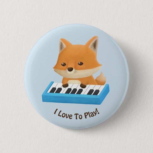 Bóton Redondo 5.08cm Eu amo tocar Cute Fox no Piano Kids Button (Frente)