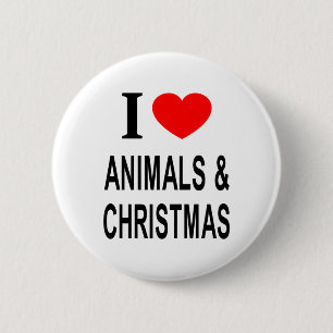 Bóton Redondo 5.08cm Eu ❤️ ANIMAIS & NATAL Eu AMO ANIMAIS & NATAL