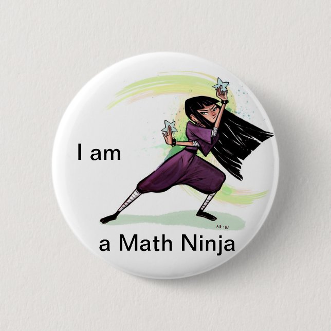Bóton Redondo 5.08cm Eu sou um botão de Ninja da matemática (fêmea) (Frente)