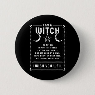 Bóton Redondo 5.08cm Eu Sou Uma Bruxa Wicca Halloween Pagan Costume