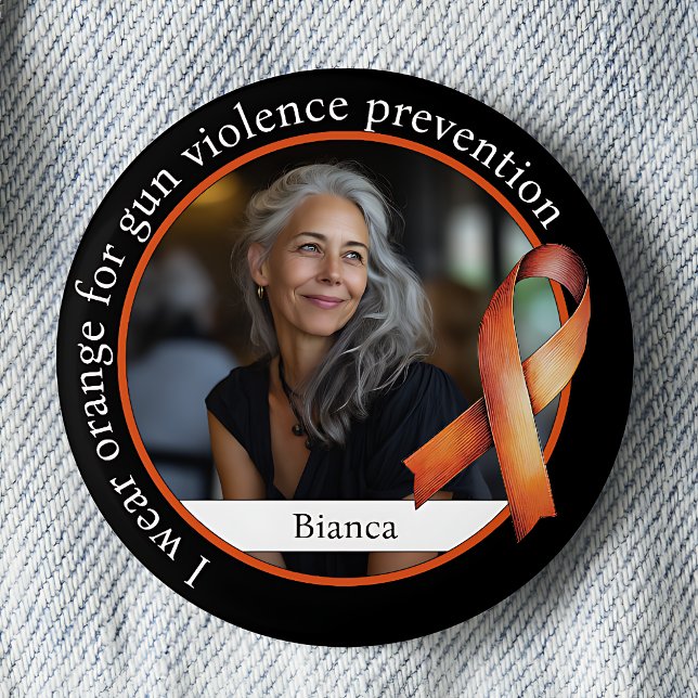 Bóton Redondo 5.08cm Eu Uso Laranja para Prevenção à Violência com Arma (Criador carregado)