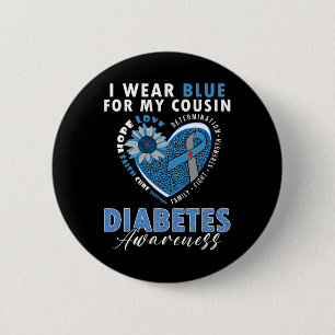 Bóton Redondo 5.08cm Eu Visto Azul Para O Meu Primo Tipo 1, Diabetes Aw
