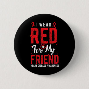 Bóton Redondo 5.08cm Eu Visto Vermelho Para Minha Amiga Doença Cardíaca