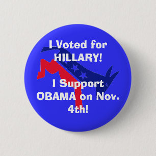 Bóton Redondo 5.08cm Eu votei para HILLARY! Eu apoio OBAMA!