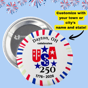 Bóton Redondo 5.08cm EUA 250 Personalizado Cidade Estado Patriótico Ver