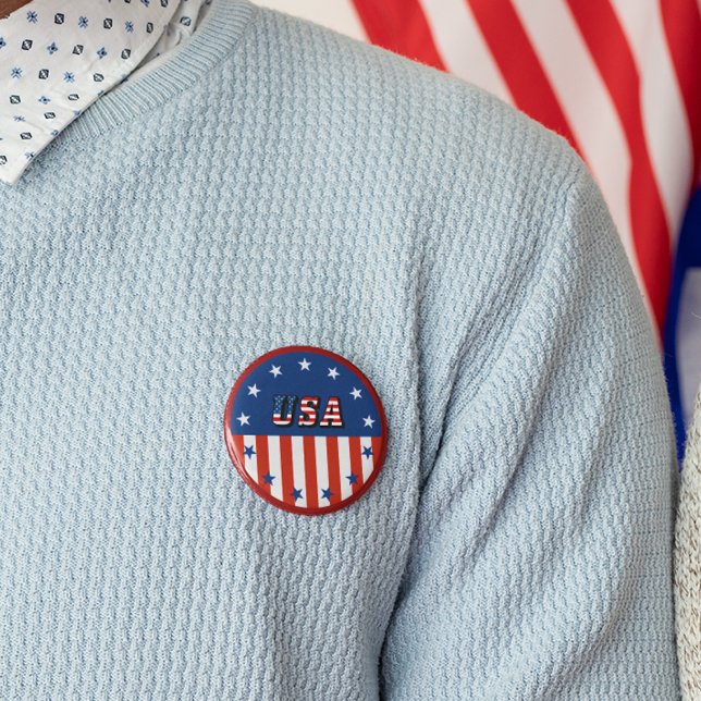 Bóton Redondo 5.08cm EUA - Bandeira Americana e Estrelas em Círculo (Property of XXL Your Name Button)