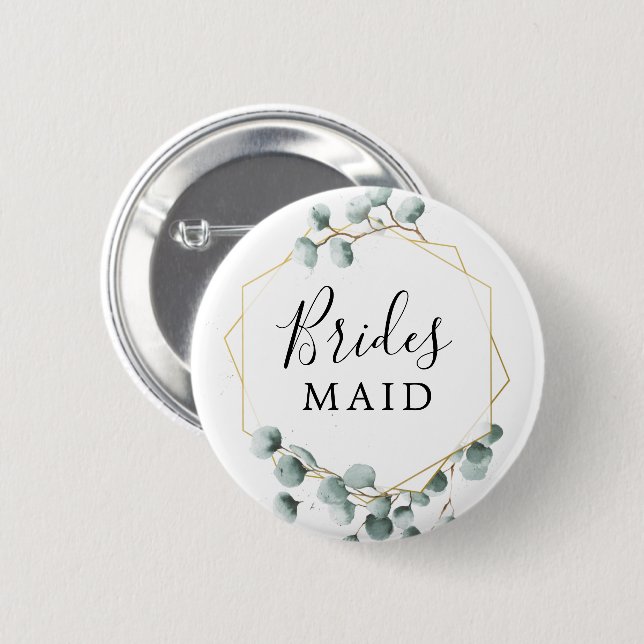 Bóton Redondo 5.08cm Eucalyptus Greenery Bridal Party Button Bridesmaid (Frente & Verso)